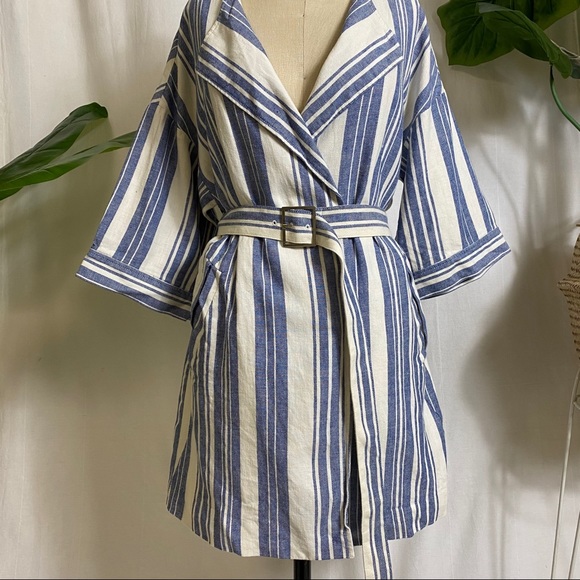 ELEVENSES Anthropologie Blue White Striped Jacket - Picture 4 of 8